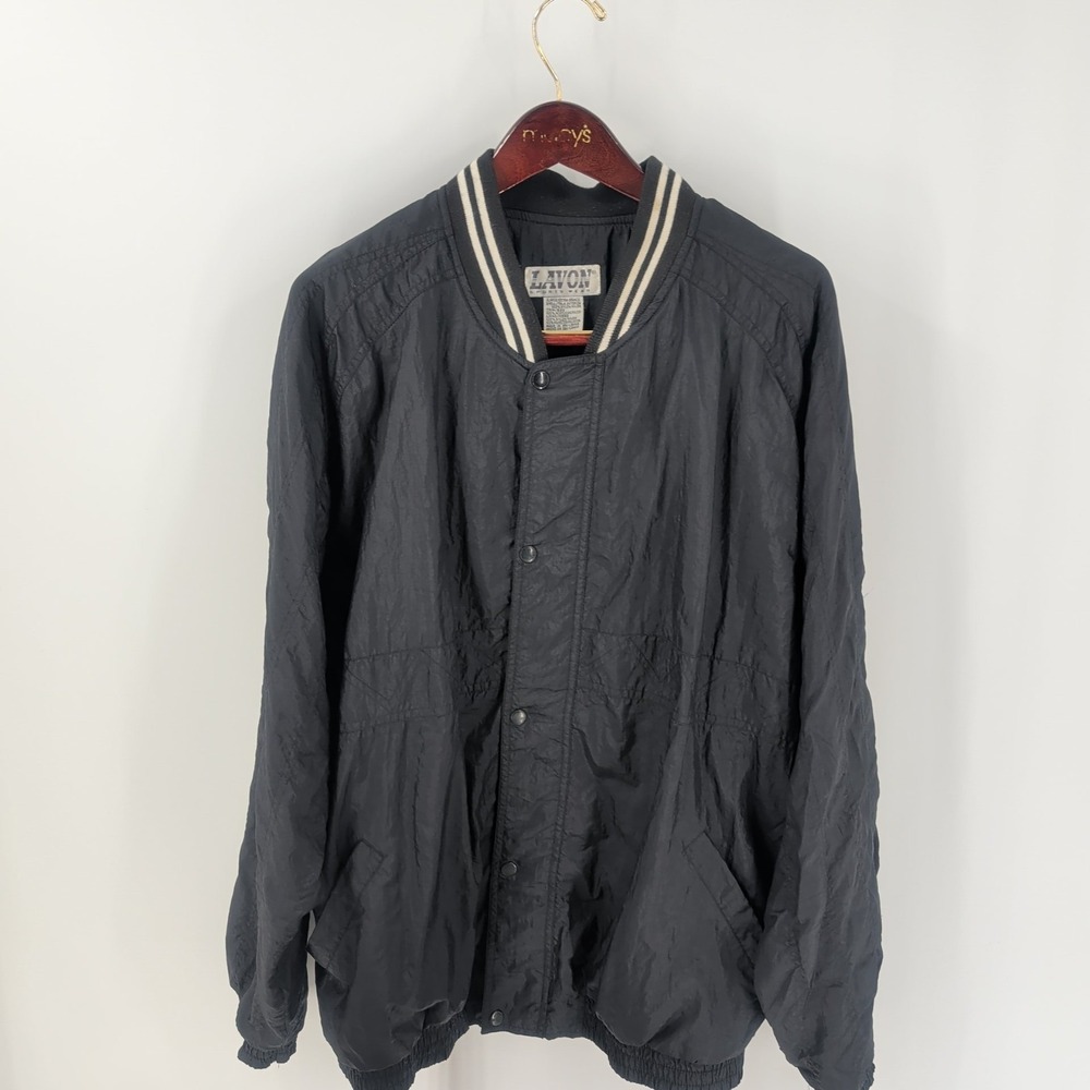 Vintage Lavon Sportswear Zip-Up Snap Long‎ Sleeve Bomber Jacket Black Size XL